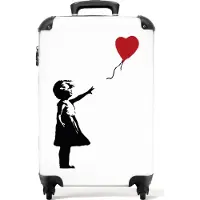 NoBoringSuitcases.com - Handbagage koffer lichtgewicht - Reiskoffer trolley - Meisje met rode ballon op witte achtergrond - Rolkoffer met wieltjes - Past binnen 55x40x20 en 55x35x25