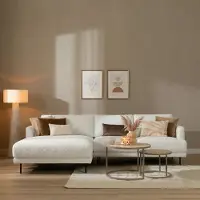Livin24 Scandinavische hoekbank Denver bouclé wit links