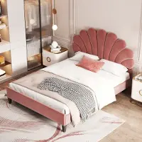 Sweiko Gestoffeerd twin bed 140 x 200 cm, Bedplaats met bloemhoofdeinde en Vlak noedelsframe, volwassen jeugdbed met huidvriendelijke fluwelen stof, Gastenbed boon rood