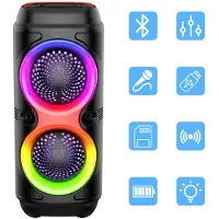 Zree Draagbare Luidspreker - Draadloze Luidspreker Met Rgb-Verlichting - Zware Bas - USB-Ingang - Microfoonaansluiting - Geschikt Voor Feesten, Kamperen In De Buitenlucht En Karaoke-Evenementen