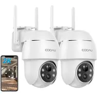 COOAU Q02 Beveiligingscamera buiten - 2K QHD - 355° Horizontaal & 90° Verticaal - Geen Maandelijkse Kosten - App - IP66 Waterdicht - Wifi IP Camera -2 Stuks