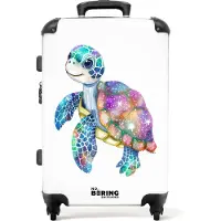 NoBoringSuitcases.com - Kinderkoffer groot - Kindertrolley koffer - Kleurrijke schildpad als mozaïek - Rolkoffer lichtgewicht - Reiskoffer met 4 wielen - Grote trolley XL - 20 kg bagage