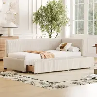 Sweiko Slaapbank 90*200cm, multifunctioneel gestoffeerd bed met 2 laden, lattenbodem, huidvriendelijke fluwelen stof, beige