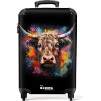 NoBoringSuitcases.com - Handbagage koffer lichtgewicht - Reiskoffer trolley - Schotse hooglander als graffiti art - Rolkoffer met wieltjes - Past binnen 55x40x20 en 55x35x25