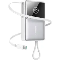 JOYROOM Powerbank 10.000 mAh 22,5W – Ingebouwde oprolbare USB-C kabel 70 cm met vergrendeling – Snellaadprotocollen PD/QC/SCP/FCP/AFC – Digitaal display – – Wit