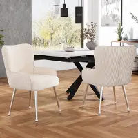 Sweiko Fluwelen Eetkamerstoel,2-delige set, Eetkamerstoel Met Vier Zilveren metalen poten, armleuningen en verstelbare voeten, lendensteun,Beige , luxe, woonkamer, slaapkamer (geen tafel)