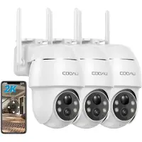 COOAU Q02 Beveiligingscamera buiten - 2K QHD - 355° Horizontaal & 90° Verticaal - Geen Maandelijkse Kosten - App - IP66 Waterdicht - Wifi IP Camera - 3Stuks
