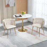 Sweiko Eetkamerstoel - Set van 2 - Fluwelen stof - Metalen poten - Beige