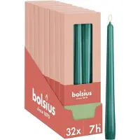 Bolsius - Glanzende dinerkaarsen - 32 stuks - Groen - 24,5 cm - 7 branduren