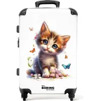 NoBoringSuitcases.com - Kinderkoffer groot - Kindertrolley koffer - Portret van een kitten omringd door vlinders - Rolkoffer lichtgewicht - Reiskoffer met 4 wielen - Grote trolley XL - 20 kg bagage