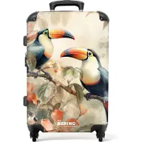 NoBoringSuitcases.com - Koffer groot - Rolkoffer lichtgewicht - Illustratie van twee toekans op een tak - Reiskoffer met 4 wielen - Grote trolley XL - 20 kg bagage