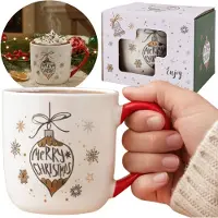 Sarcia.eu Witte, FEESTELIJKE PORSELEINEN MOK met oor en kerstbalmotief – VERPAKT IN EEN CADEAUVERPAKKING 320 ml