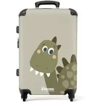 NoBoringSuitcases.com - Kinderkoffer jongen - Dinosaurus groen - Kindertrolley jongens - Koffer kind groot - Rolkoffer lichtgewicht - Reiskoffer met 4 wielen - Grote trolley XL - 20 kg bagage