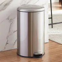 Casabel 30L Keukenafvalbak - 100% roestvrij staal, vingerafdrukbestendig, ronde afvalbak met pedaal en deksel, chroom