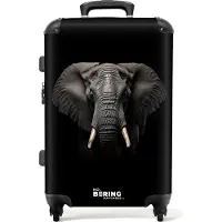NoBoringSuitcases.com - Koffer groot - Rolkoffer lichtgewicht - Olifant vooraanzicht op zwarte achtergrond - Reiskoffer met 4 wielen - Grote trolley XL - 20 kg bagage