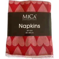 Mica Decorations Mica Servetten Hartjes Rood 40x40 cm – Set van 4 – Decoratieve Tafelservetten met Hartjes