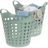 Excellent houseware Flexibele wasmand - 2x - groen - 26 liter - kunststof - 40 x 41 cm