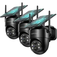 COOAU C5 Beveiligingscamera - Draadloze 2K Beveiligingscamera voor buiten - 360° Gekking - Geïntegreerd zonnepaneel - kleuren-Nachtzicht - Alexa - 3 Stuks - Zwart