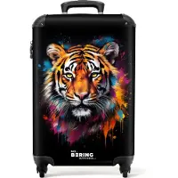 NoBoringSuitcases.com - Handbagage koffer lichtgewicht - Reiskoffer trolley - Tijger als street art kunstwerk - Rolkoffer met wieltjes - Past binnen 55x40x20 en 55x35x25
