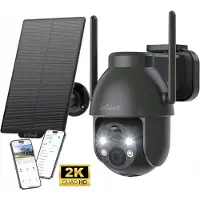COOAU Draadloze bewaking voor buiten -2K draadloos zonnepaneel buiten camera, 360° PTZ, PIR-alarm onmiddellijk, kleurrijk nachtzicht, bidirectioneel geluid