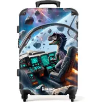 NoBoringSuitcases.com - Kinderkoffer jongen - Dino in een raket - Kindertrolley jongens - Koffer kind groot - Rolkoffer lichtgewicht - Reiskoffer met 4 wielen - Grote trolley XL - 20 kg bagage