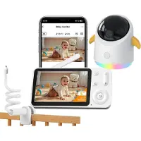 Boifun 2K Babyfoon - 5 inch Scherm - Op afstand bestuurbaar - Babyfoon met Camera - Babyfoon Houder - Nachtlampje - Baby Monitor - 355° Horizontale en 120° Verticale