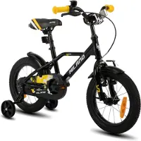 Hiland Stoere Jongensfiets - 16 Inch - Met Zijwieltjes & Standaard - Handrem & Terugtraprem - Zwart/Oranje - Geschikt voor buitenactiviteiten in de lente