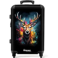 NoBoringSuitcases.com - Koffer groot - Rolkoffer lichtgewicht - Hert met gewei tussen graffiti spray - Reiskoffer met 4 wielen - Grote trolley XL - 20 kg bagage