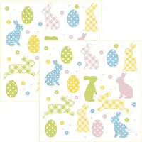 Duni Paas thema servetten Bunnies and Eggs - 40x - pasen print - 33 x 33 cm - feestservetten - Paasontbijt tafeldecoratie servetjes