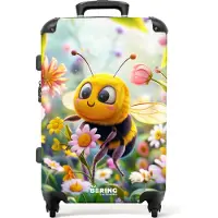 NoBoringSuitcases.com - Kinderkoffer groot - Kindertrolley koffer - Close-up van een bij tussen roze bloemen - Rolkoffer lichtgewicht - Reiskoffer met 4 wielen - Grote trolley XL - 20 kg bagage
