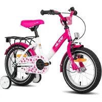 Hiland Starry Meisjesfiets - 14 Inch - Inclusief Zijwieltjes & Bagagedrager - Handrem & Terugtraprem - Roze - Geschikt voor buitenactiviteiten in de lente