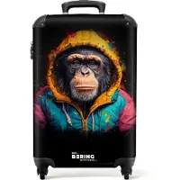 NoBoringSuitcases.com - Handbagage koffer lichtgewicht - Reiskoffer trolley - Aap met kleurrijk vest - Rolkoffer met wieltjes - Past binnen 55x40x20 en 55x35x25