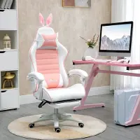 MODFU - Bureaustoel - Hazenoren En Verstelbare Rugleuning - Raceontwerp - Kunstleer - Roze - 65 x 63 x 136-142 cm