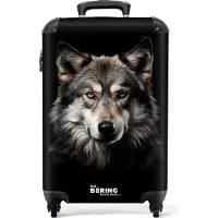 NoBoringSuitcases.com - Handbagage koffer lichtgewicht - Reiskoffer trolley - Wolf portret tegen een zwarte achtergrond - Rolkoffer met wieltjes - Past binnen 55x40x20 en 55x35x25