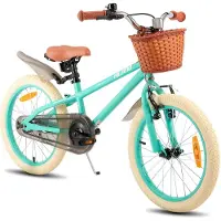 Hiland Meisjesfiets - 18 Inch - Met Mandje & Zijwieltjes - Handrem & Terugtraprem - Groen - Geschikt voor buitenactiviteiten in de lente