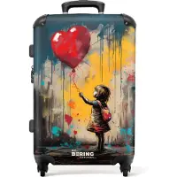 NoBoringSuitcases.com - Koffer groot - Rolkoffer lichtgewicht - Meisje met ballon in graffiti stijl - Reiskoffer met 4 wielen - Grote trolley XL - 20 kg bagage