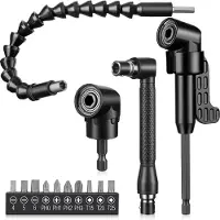 COOAU 14-Delige Flexibele Boorverlengset - 1/4-Inch Zeskantschacht Flexibele Boorverlenging - 105° Haakse Boor - 90° Haakse Schroevendraaierbits - 10 Korte Schroevendraaierbits