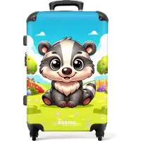 NoBoringSuitcases.com - Kinderkoffer groot - Kindertrolley koffer - Cartoon van een jonge das in de natuur - Rolkoffer lichtgewicht - Reiskoffer met 4 wielen - Grote trolley XL - 20 kg bagage