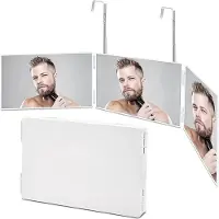 COOAU 360° Zichthoek Zelfhaarknipspiegel - Drievoudig Opvouwbare Spiegel met Verlichting - Drie Verlichtingsmodi - Ideaal voor Zelf-Make-up Aanbrengen - Wit