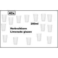 TakeAware 40x Beker herbruikbaar 200ml - 20x vaatwasserbestendig - Limonade bier beker - Festival thema feest evenement party next generation