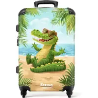 NoBoringSuitcases.com - Kinderkoffer groot - Kindertrolley koffer - Krokodil met zonnebril ontspant op het strand - Rolkoffer lichtgewicht - Reiskoffer met 4 wielen - Grote trolley XL - 20 kg bagage