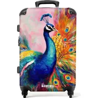 NoBoringSuitcases.com Koffer - Pauw - Veren - Olieverf - Kunst - Reiskoffer - Trolley - Grote koffer - Lichtgewicht - 66 cm - Hardcase - TSA slot - 20 kg bagage - 72 liter