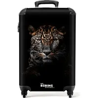 NoBoringSuitcases.com - Handbagage koffer lichtgewicht - Reiskoffer trolley - Lichtbruine panterkop op zwarte achtergrond - Rolkoffer met wieltjes - Past binnen 55x40x20 en 55x35x25