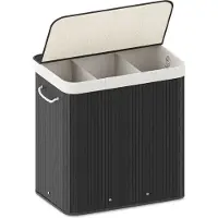 Organess wasmand 3 vakken - Wassorteerder - Wasmand met deksel - Opvouwbaar - 150L - Bamboe - Zwart