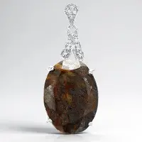 Cavill - Zilveren Hanger - 925 Sterling Zilver - 13,09 ct Dinosaurus Kwarts Ovaal + 10 Witte Topaas 0,052 ct - Luxe Handgemaakt Sieraad