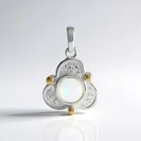 Cavill - Zilveren Hanger 925 Sterling met 0,525 ct Welo-opaal - 14k Goud Accenten - Bloemen Design met Pavé Zirkonia - Elegant en Vrouwelijk