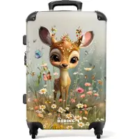 NoBoringSuitcases.com - Kinderkoffer groot - Kindertrolley koffer - Jong hertje in kleurrijke bloemenweide - Rolkoffer lichtgewicht - Reiskoffer met 4 wielen - Grote trolley XL - 20 kg bagage