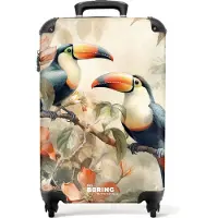 NoBoringSuitcases.com - Handbagage koffer lichtgewicht - Reiskoffer trolley - Illustratie van twee toekans op een tak - Rolkoffer met wieltjes - Past binnen 55x40x20 en 55x35x25
