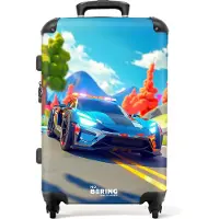 NoBoringSuitcases.com - Kinderkoffer groot - Kindertrolley koffer - Cartoon beeld van een politieauto in de natuur - Rolkoffer lichtgewicht - Reiskoffer met 4 wielen - Grote trolley XL - 20 kg bagage