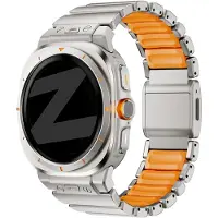 Bandz Titanium 'Hybrid' bandje geschikt voor Samsung Galaxy Watch Ultra 2 (2026) / Ultra (2024/2025) - Titanium/Oranje